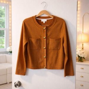 ✨ Free Assembly Classic Crewneck Cardigan – Brass Buttons Front Pockets Size M